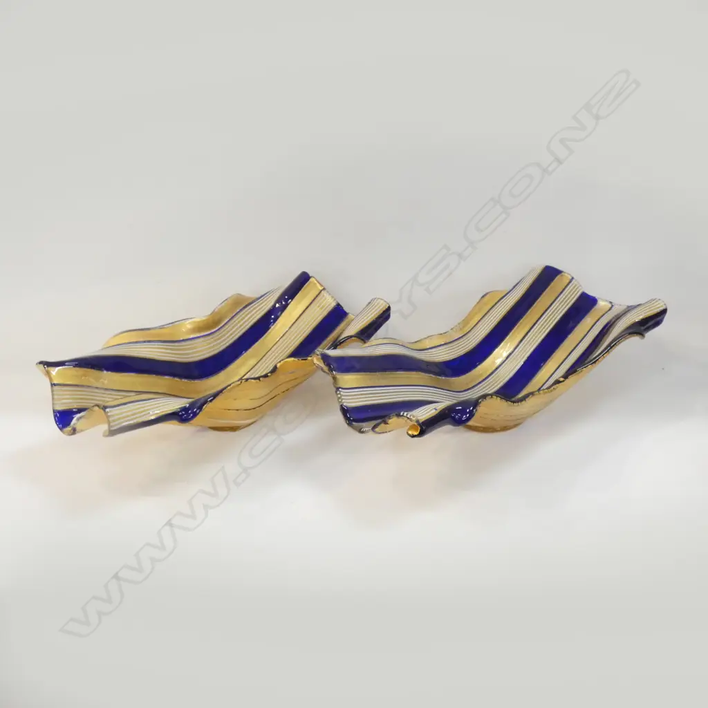 PR MURANO GLASS BLUE GOLD & WHITE STRIPES LONG DISHES L280MM  Ex Sultan of Brunei  Image 1++