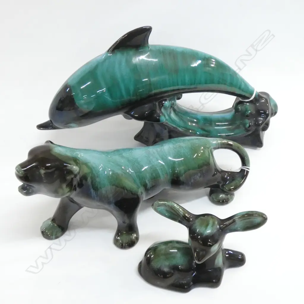 3 PIECES BLUE MOUNTAIN CHINA DOLPHIN, FAWN & TIGER Image 1++