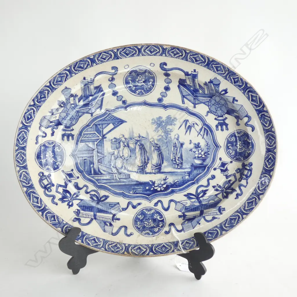 OLD BLUE & WHITE OVAL PLATTER C1878  350 X 285MM Image 1++