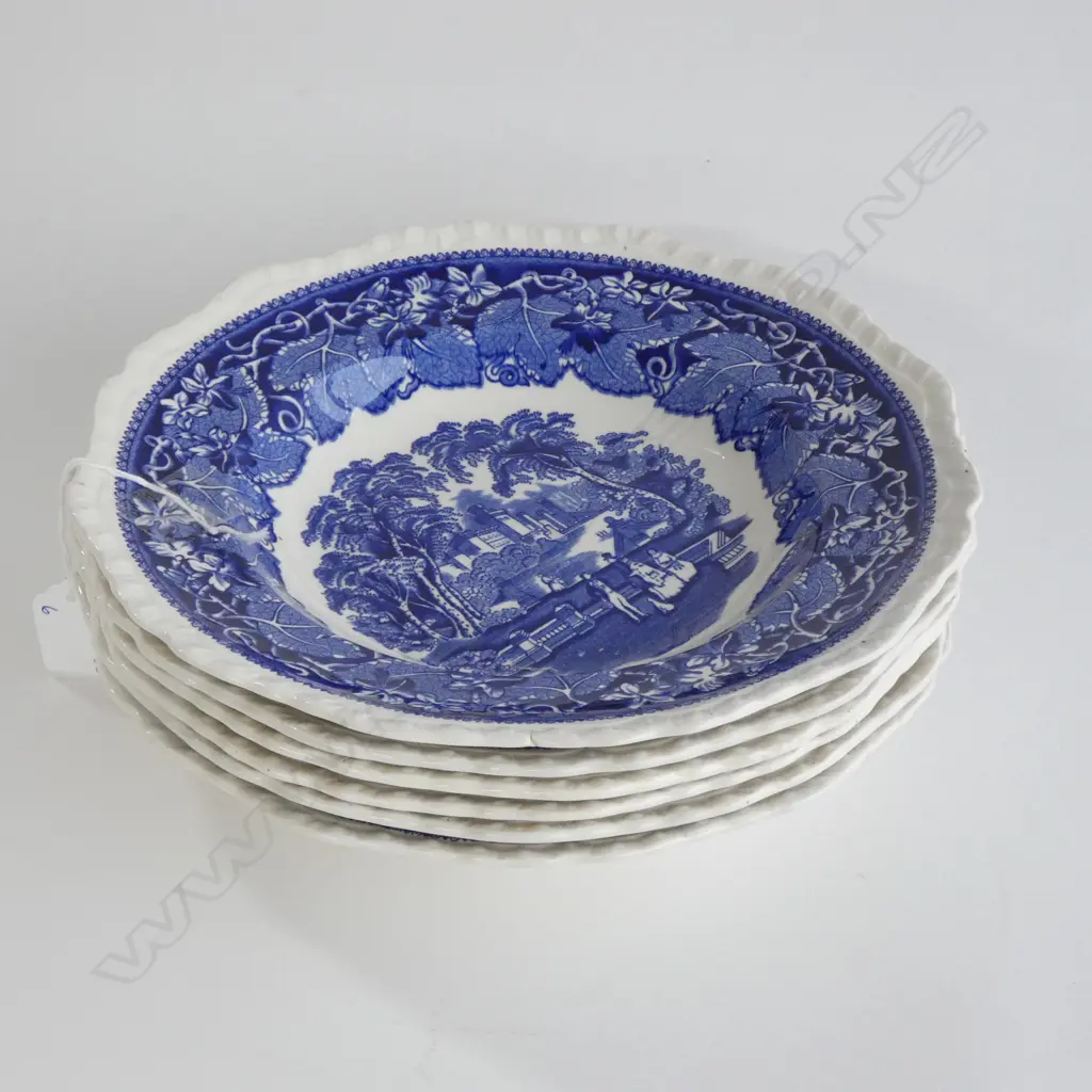 6 MASONS BLUE & WHITE 'VISTA' SHALLOW SOUP BOWLS DIA 160MM Image 1++