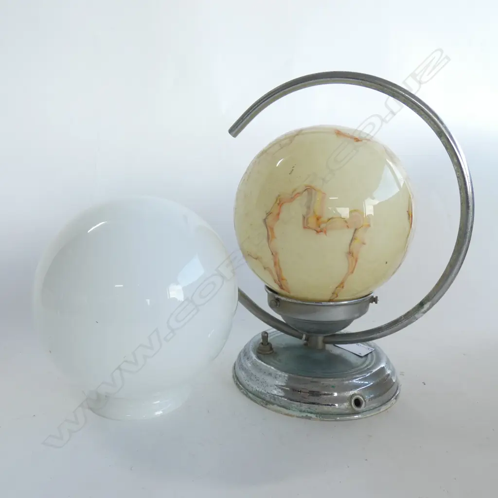 CHROME AND GLASS GLOBE LAMP + EXTRA WHITE SHADE Image 1++