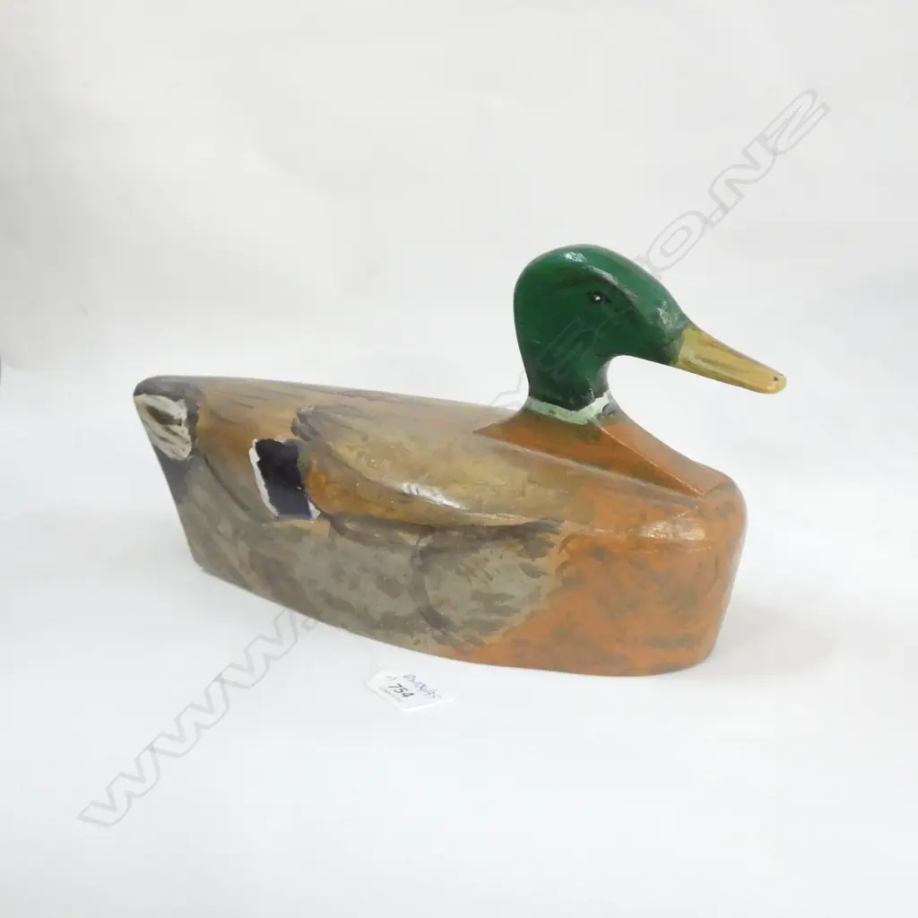 VINTAGE HAND PAINTED WOODEN DUCK DECOY L 210MM Image 1++