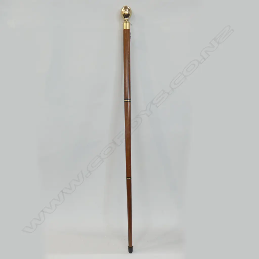 BRASS & WOODEN WALKING STICK - HIDDEN COMPASS IN TOP HANDLE Image 1++