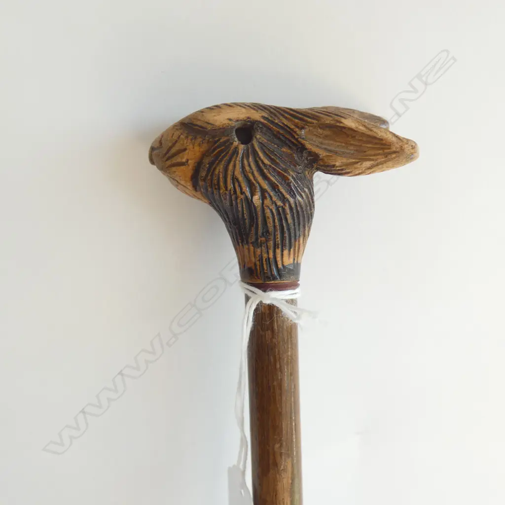 CARVED RABBIT HEAD WALKING STICK Image 1++