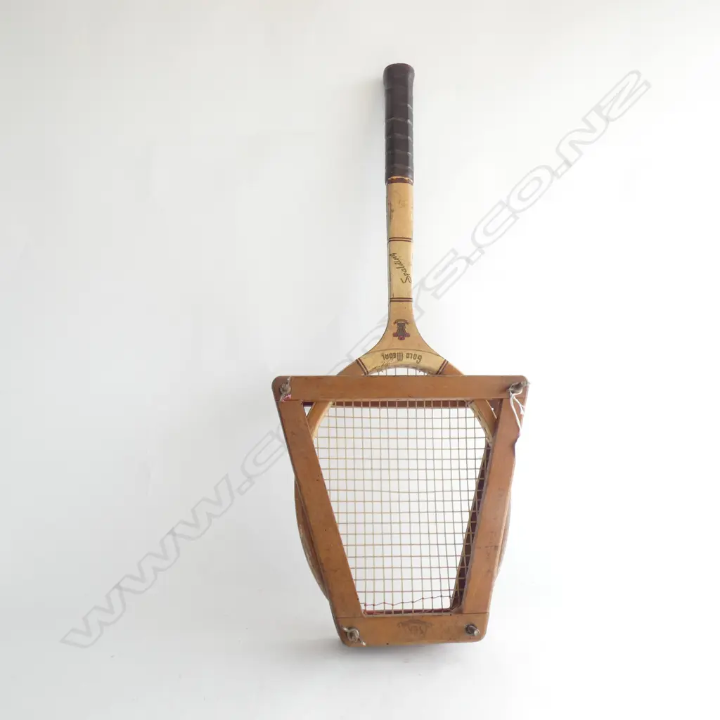 VINTAGE SPALDING TENNIS RACQUET WITH WOODEN FRAME PRESS  Image 1++