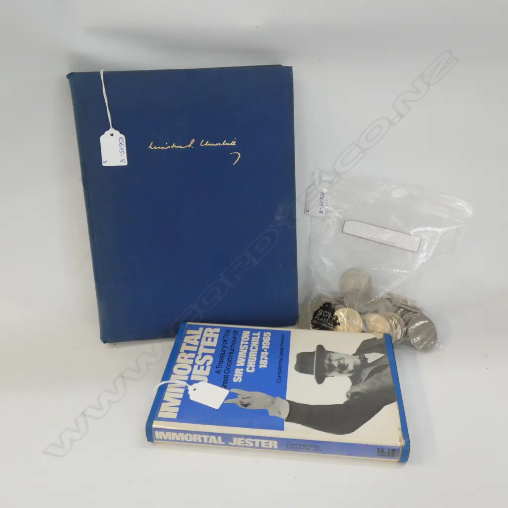 2 CHURCHILL BOOKS + BAG OF COINS Image 1++