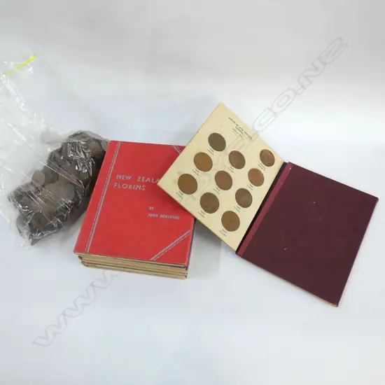 8 NZ COIN ALBUMS + BAG OF PENNIES & HALF PENNIES