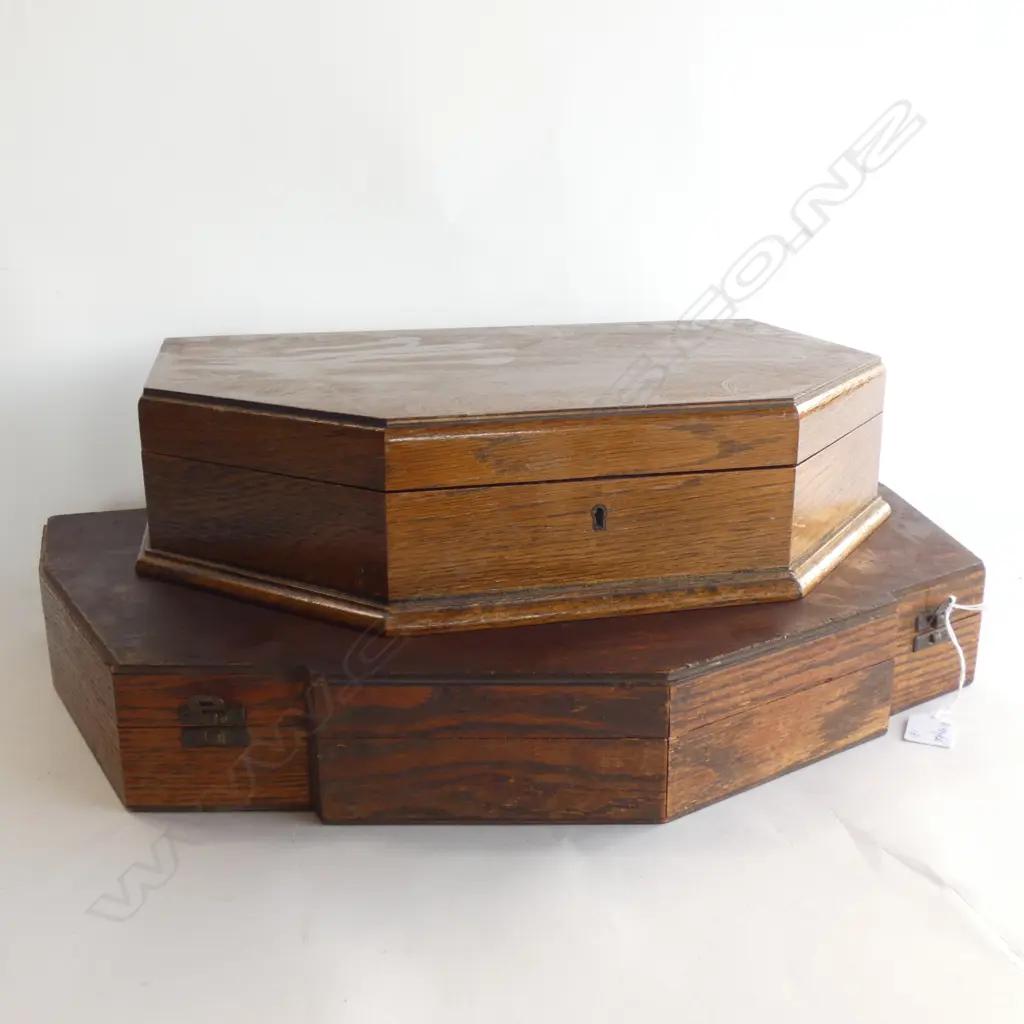 TWO ART DECO OAK CANTEEN BOXES Image 1++