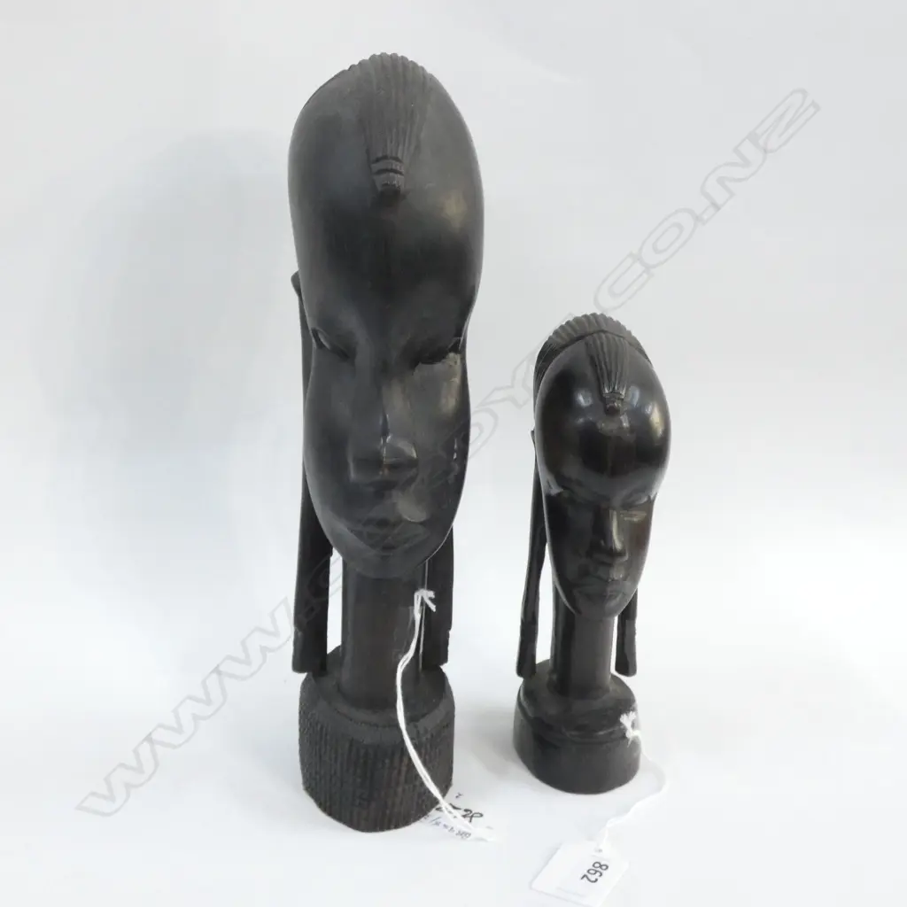 2 AFRICAN EBONY CARVED BUSTS Image 1++