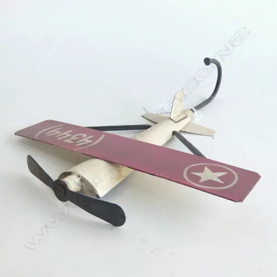 OLD TIN PLATE WAR PROPELLER PLANE WALL HOOK H. 260MM