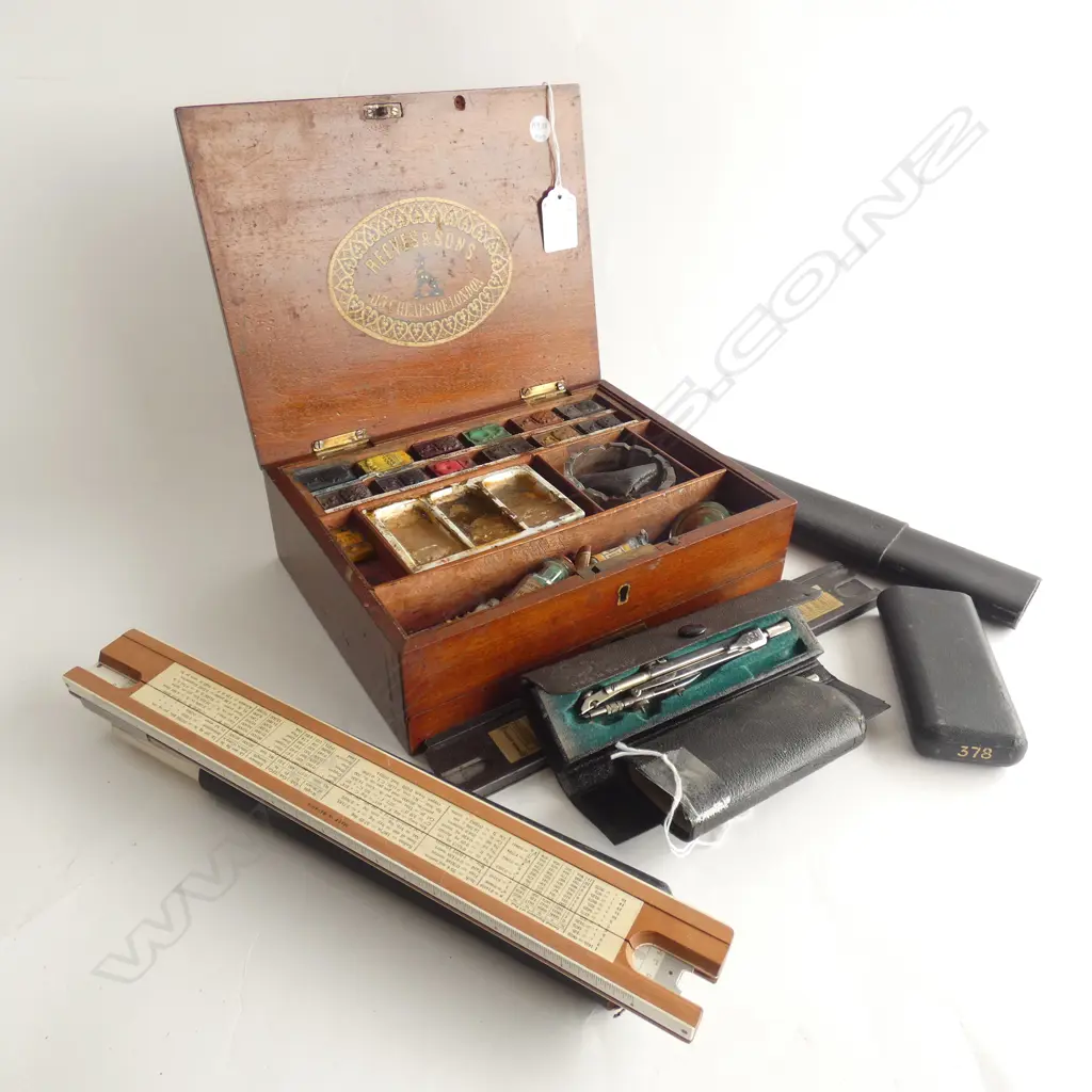 2 VINTAGE SLIDE RULES, COMPASS & ARTISTS SET - ALL IN ORIGINAL BOXES Image 1++