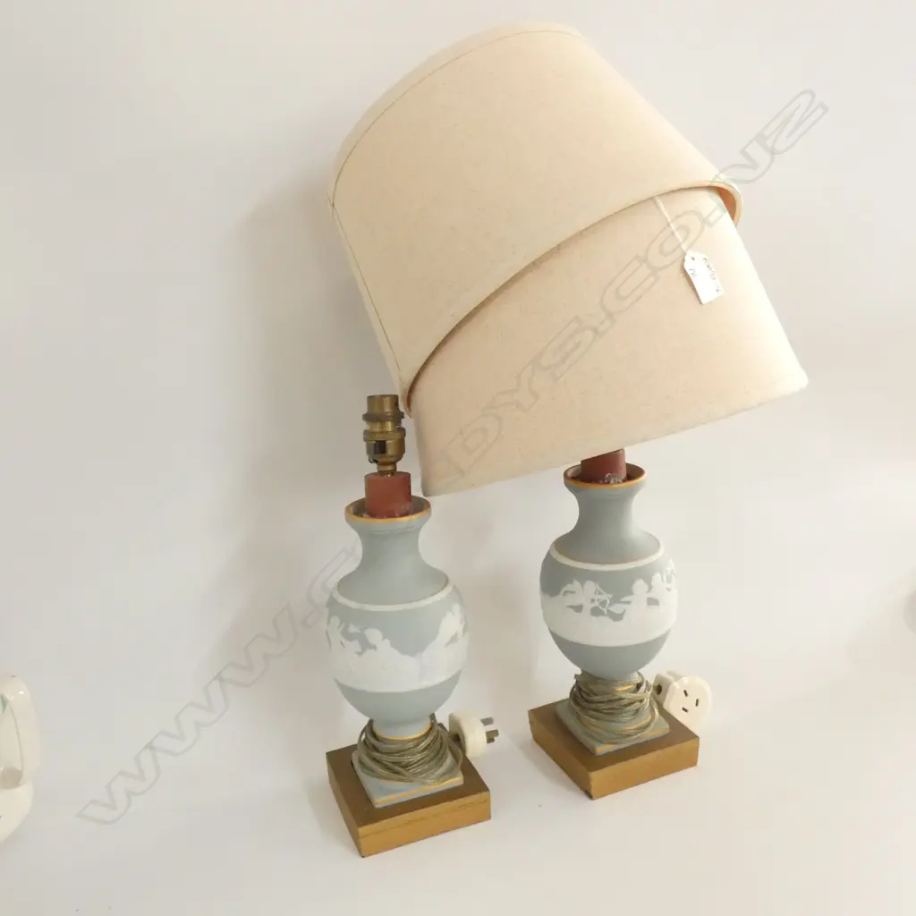 PR BISQUE JASPERWARE STYLE TABLE LAMPS WITH SHADE H. 450MM a/f Image 1++