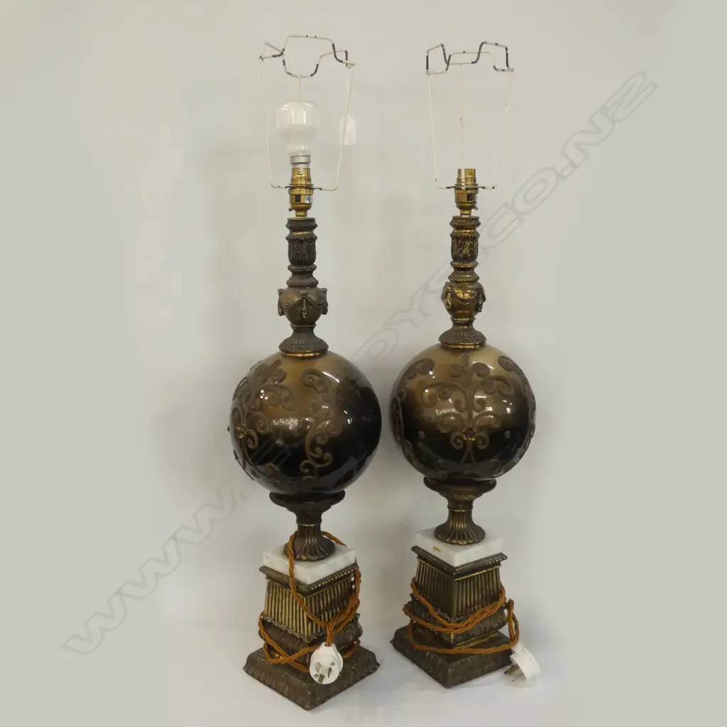 PR LG METAL / BRASS & MARBLE TABLE LAMP BASES H. 850MM  Ex Sultan of Brunei  Image 1++