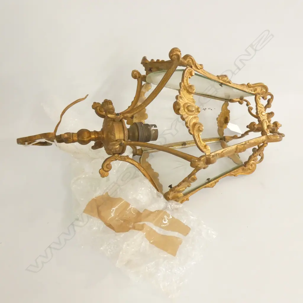HEAVY METAL GILDED OUTDOOR LANTERN - 5 GLASS PANELS H.435MM Image 1++