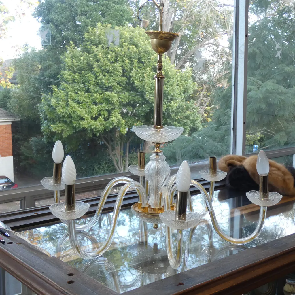 LG GLASS 6 ARM CANDLE CEILING LIGHT + PR GLASS CANDLE WALL SCONCES - AF  Ex Sultan of Brunei Image 1++