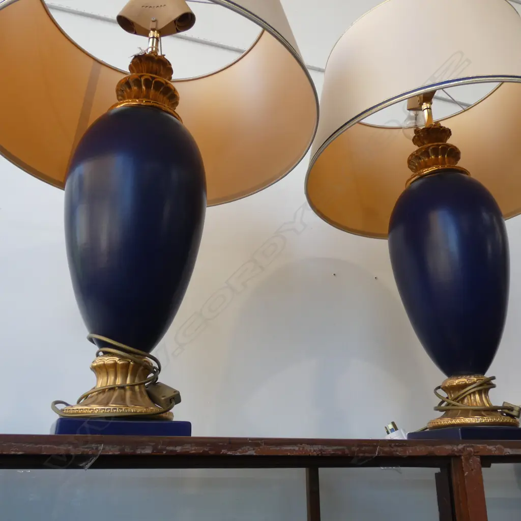 PR LG BLUE & GOLD GILDED DOUBLE BULB TABLE LAMPS H. 790MM  Ex Sultan of Brunei Image 1++
