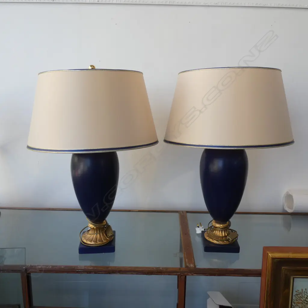 PR LG BLUE & GOLD GILDED DOUBLE BULB TABLE LAMPS H. 790MM  Ex Sultan of Brunei Image 1++