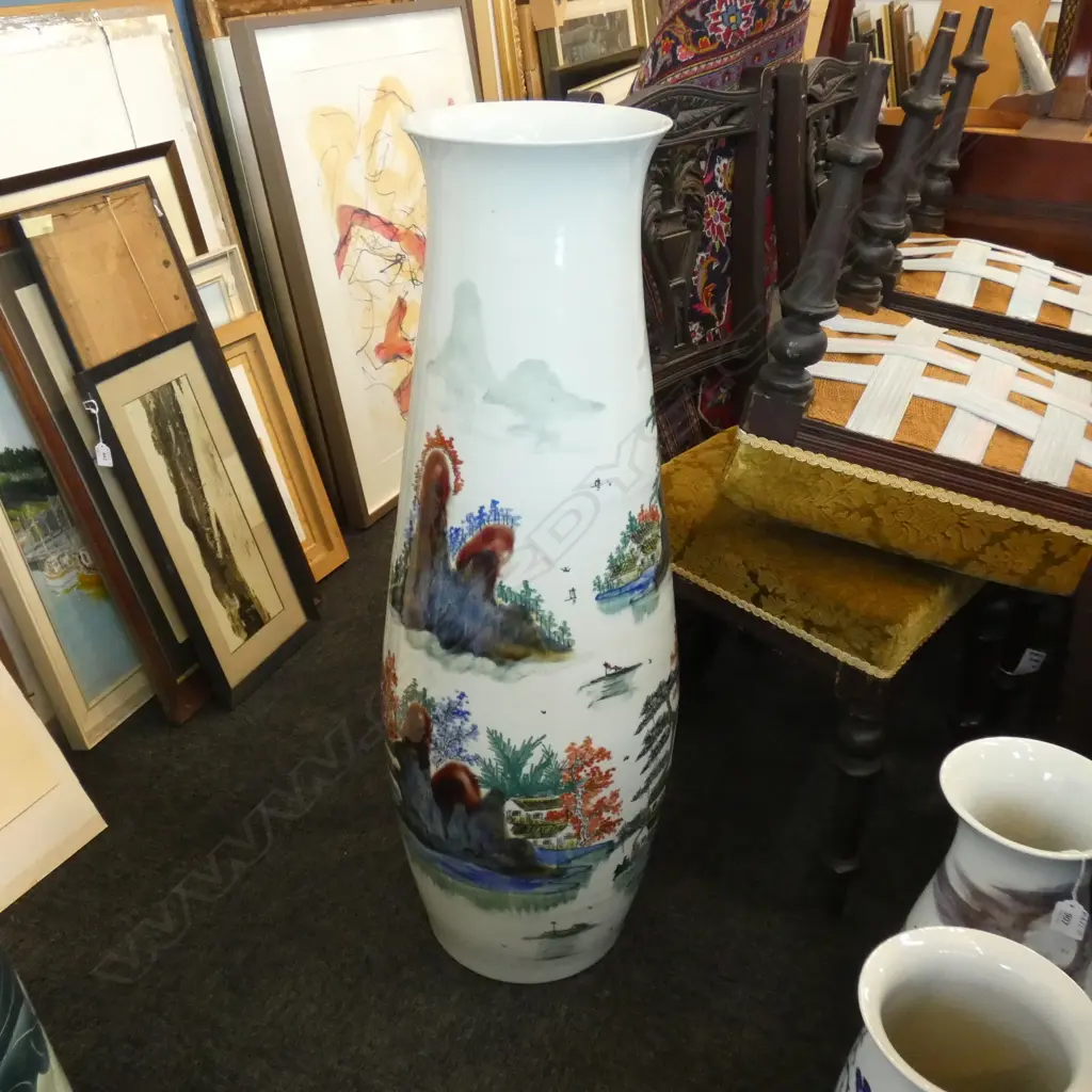 FLOOR STANDING CHINESE CERAMIC PORCELAIN VASE MOUNTAINS & LANDSCAPES H. 950MM Image 1++