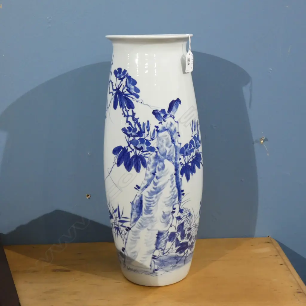 CHINESE PORCELAIN B&W VASE BIRDS ON ROCK H. 470MM Image 1++