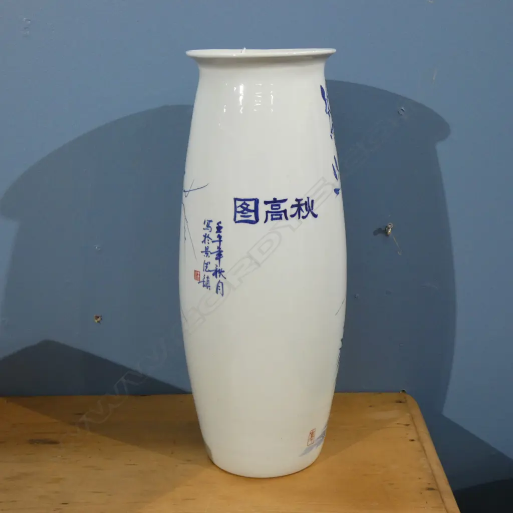 CHINESE PORCELAIN B&W VASE BIRDS ON ROCK H. 470MM Image 1++