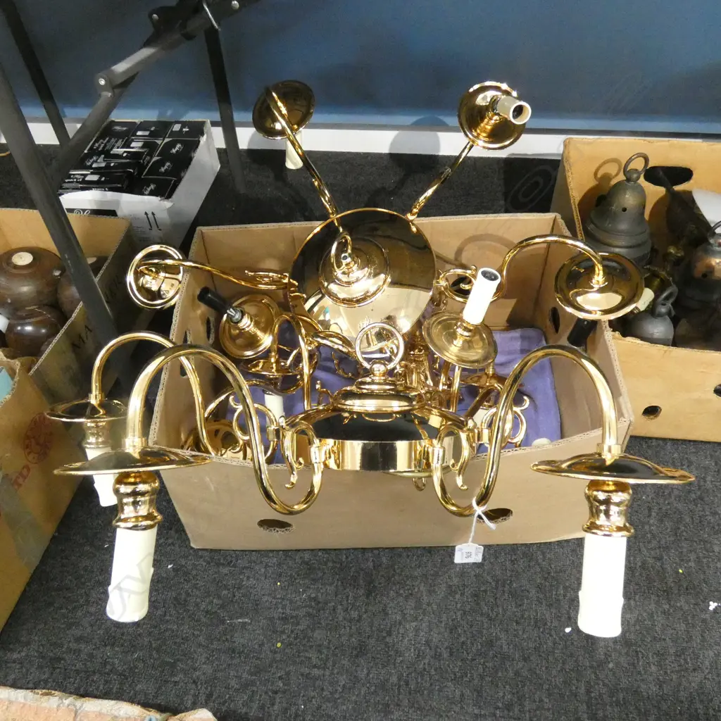PR LG GOLD TONE 6 ARM CANDLE CEILING LIGHT FITTINGS A/F Ex Sultan of Brunei Image 1++