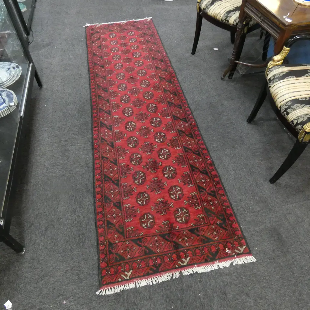 RED HAND WOVEN HALL RUNNER RUG Image 1++