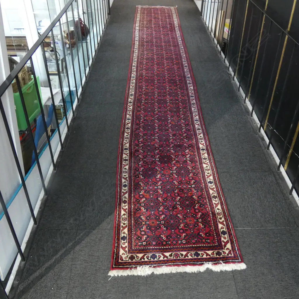 RED HAND KNOTTED WOOLEN HALL RUNNER RUG L.5200mm Image 1++