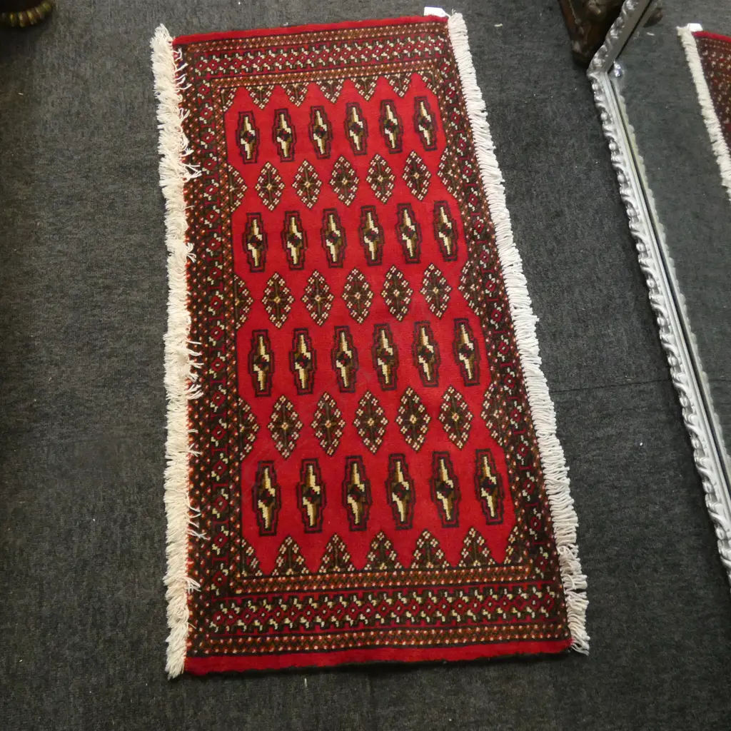 #78M PERSIAN TURKOMAN HAND KNOTTED RUG 103 X 46 CM Image 1++