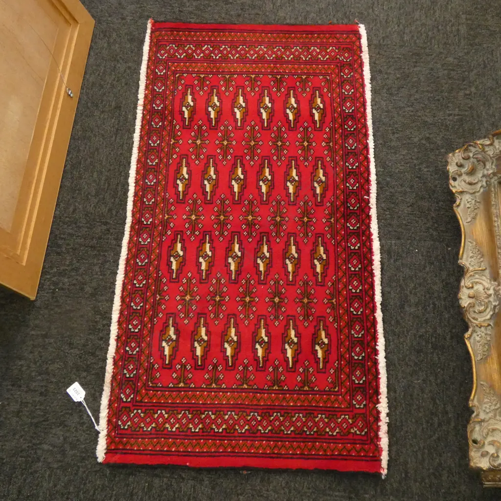 #112A PERSIAN TURKOMAN HAND KNOTTED RUG 102 X 50 CM Image 1++