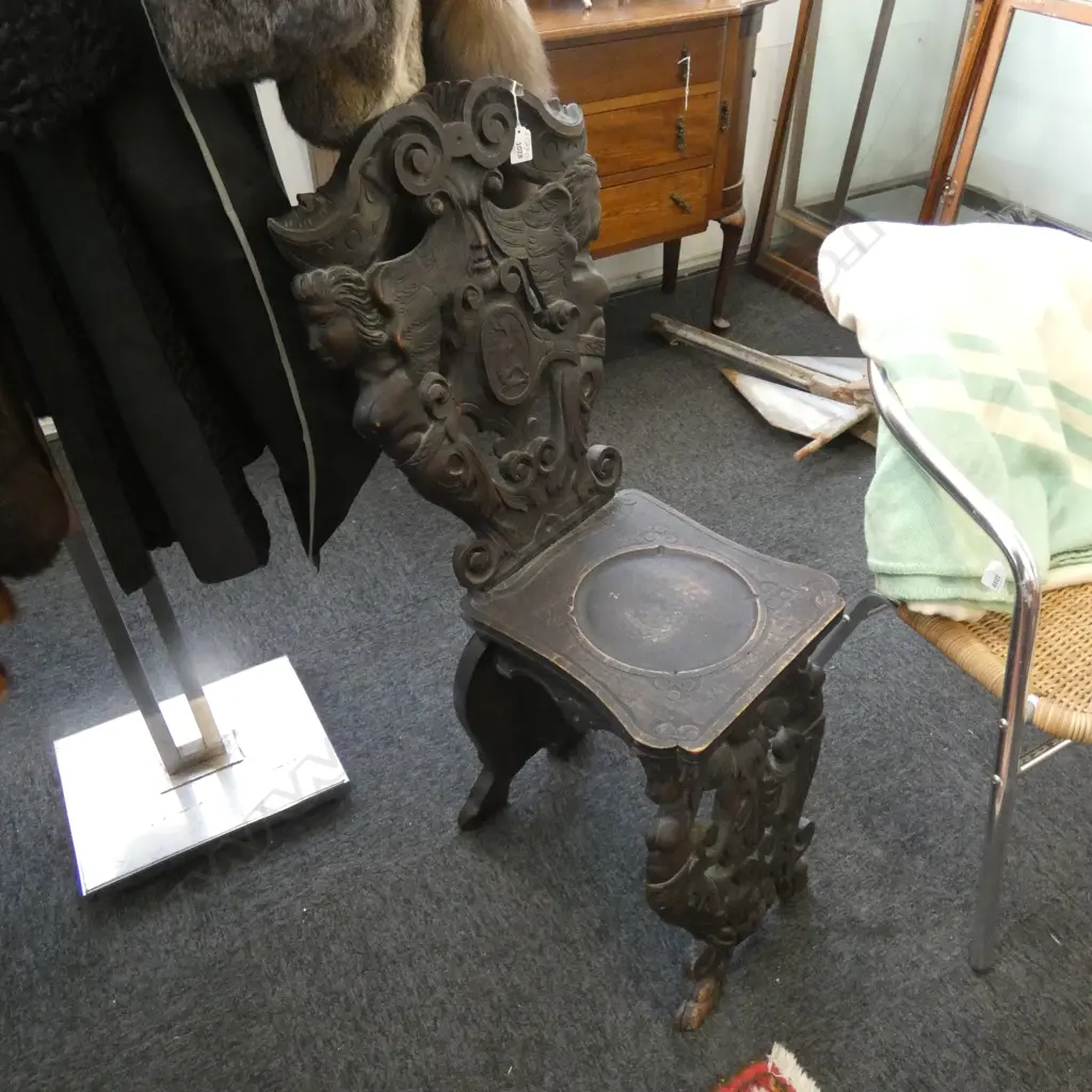 ANTIQUE HALL CHAIR WINGED ANGELS BACK AF Image 1++