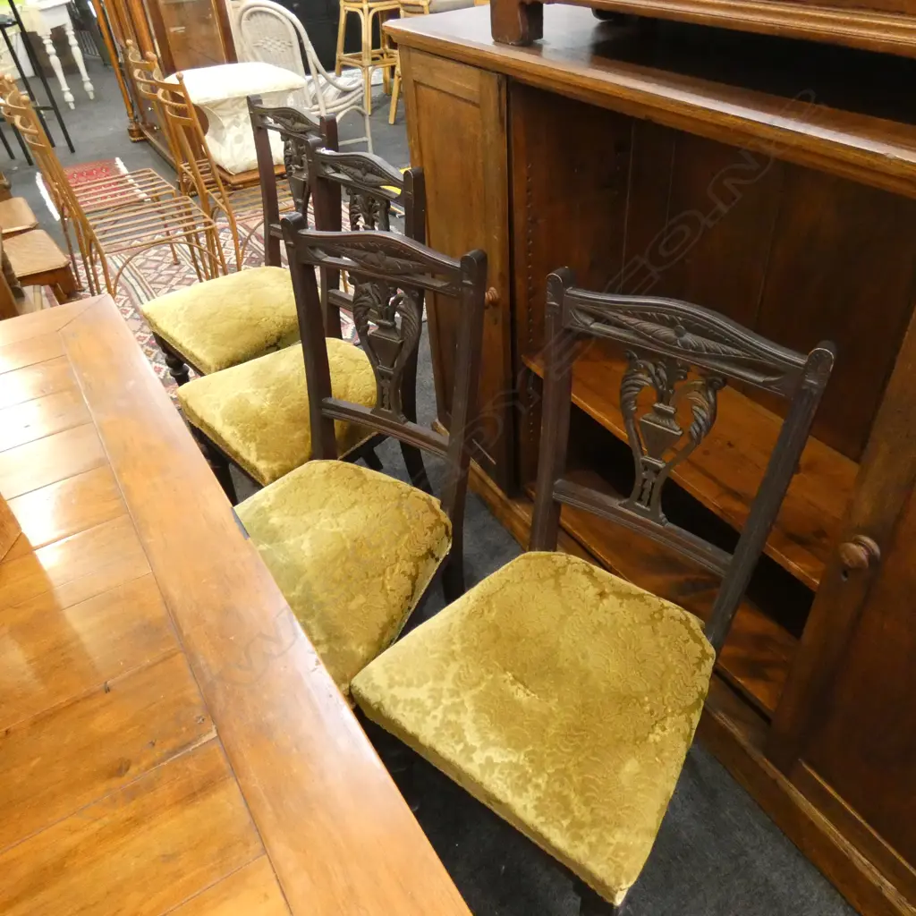 SET 4 GEORGIAN DINING CHAIRS - FLOCKED VELVET SEATS  Image 1++