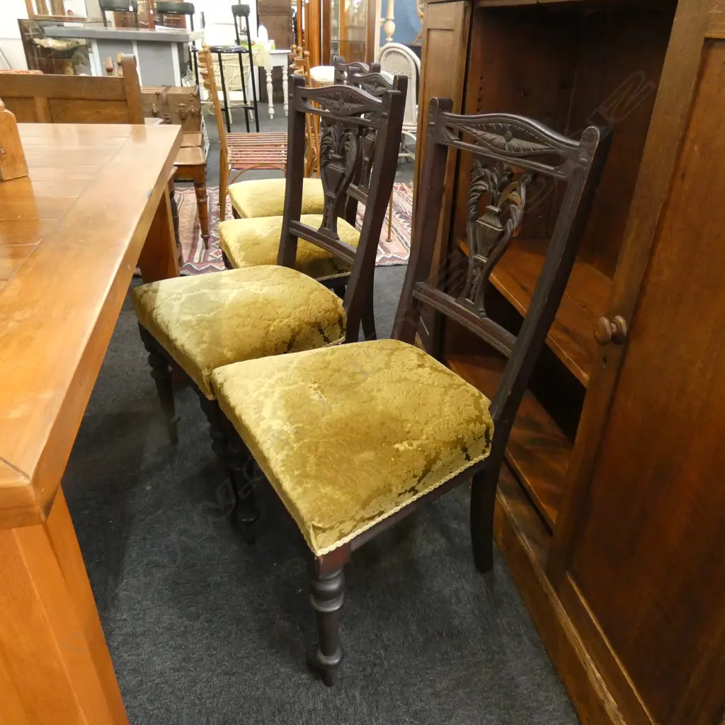 SET 4 GEORGIAN DINING CHAIRS - FLOCKED VELVET SEATS  Image 1++