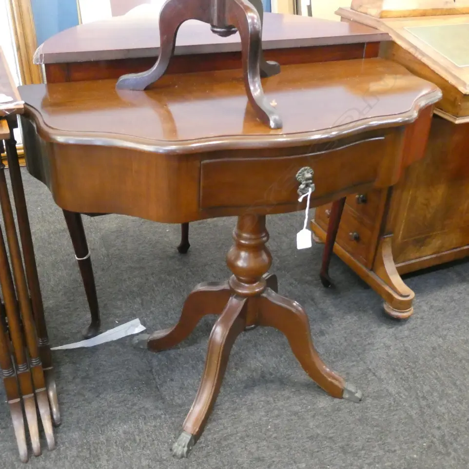 MAHOGANY PEDESTAL 1 DRAWER HALL STAND L 740MM METAL CLAW FEET Image 1++