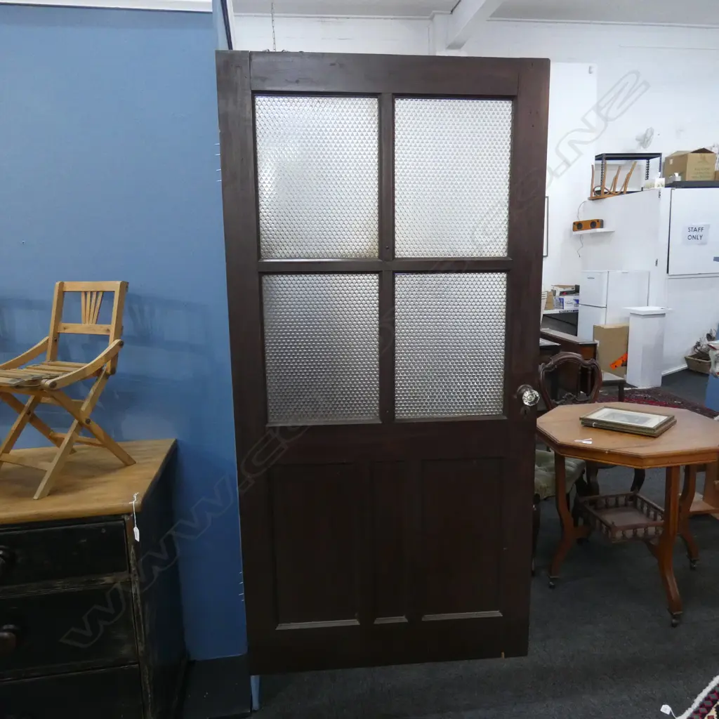 1930’S SOLID WOOD DOOR FROM JAPAN TEXTURED GLASS PANELS GLASS HANDLES H1812 W895 D35 Image 1++