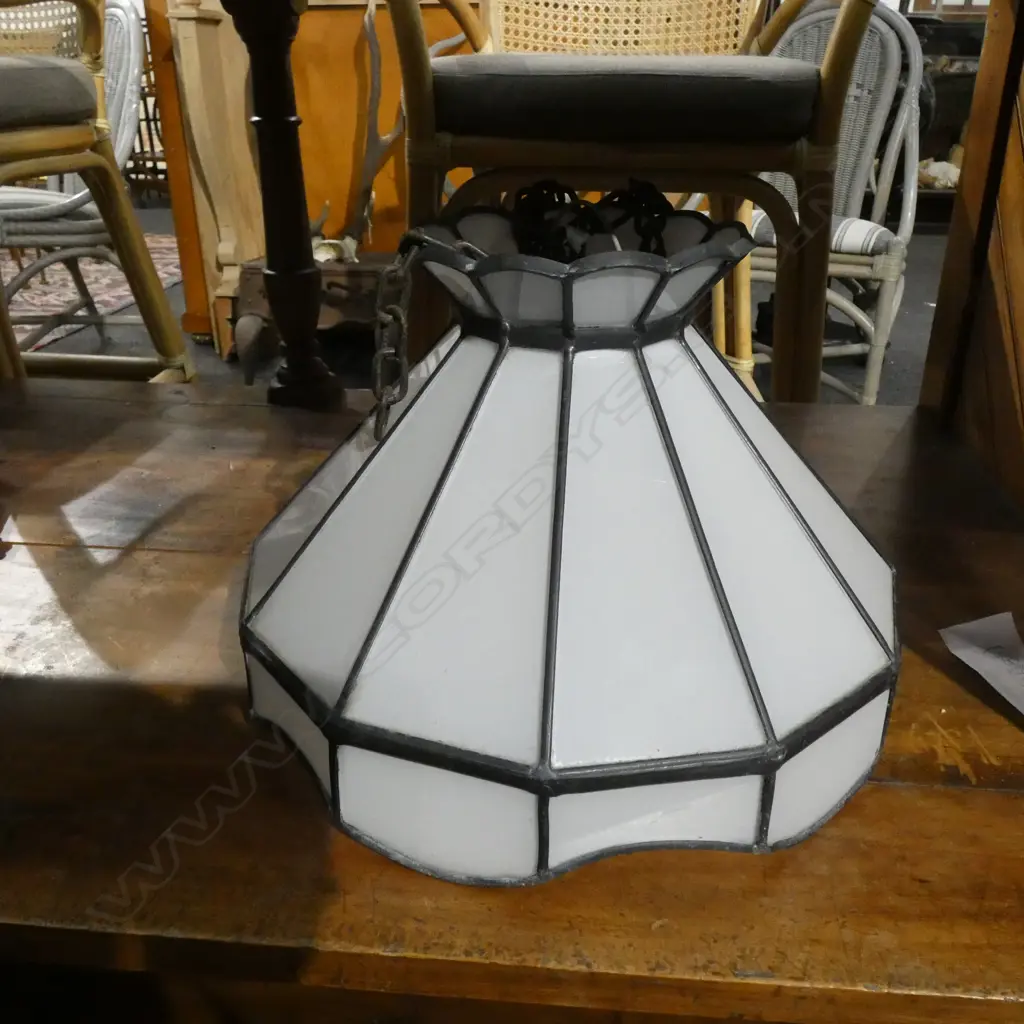 WHITE LEADLIGHT GLASS CEILING LIGHT DIA 355MM Image 1++