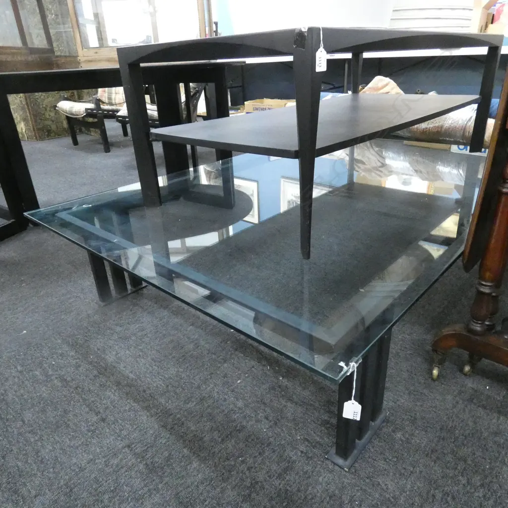 LG BLACK METAL GLASS TOPPED COFFEE TABLE 1810 X 1080MM Ex Sultan of Brunei  Image 1++