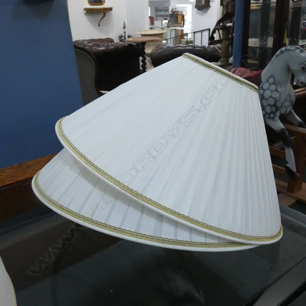 PR XLG WHITE RUCHED LAMP SHADES DIA 500MM  Ex Sultan of Brunei  Image 1++