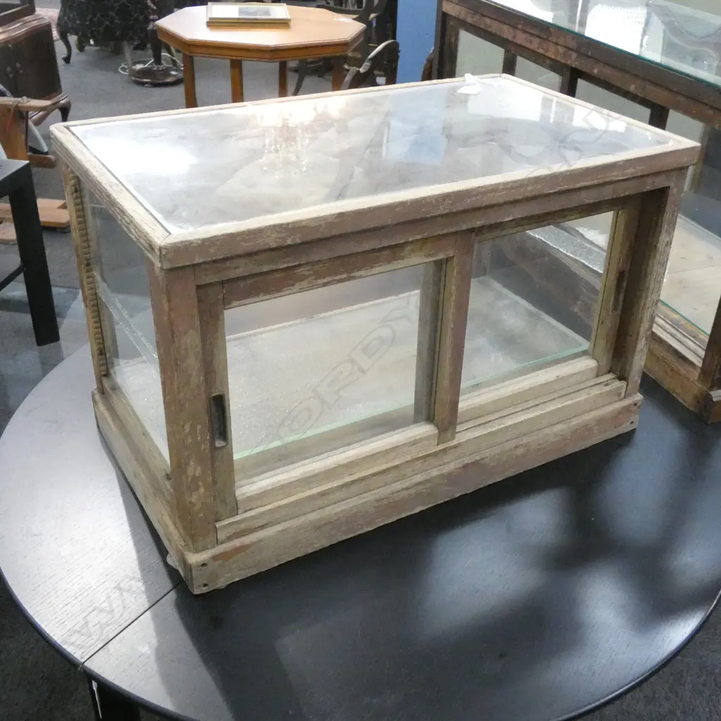 40’S OAK FRAMED GLASS DISPLAY CASE W610 H375 D345mm Image 1++
