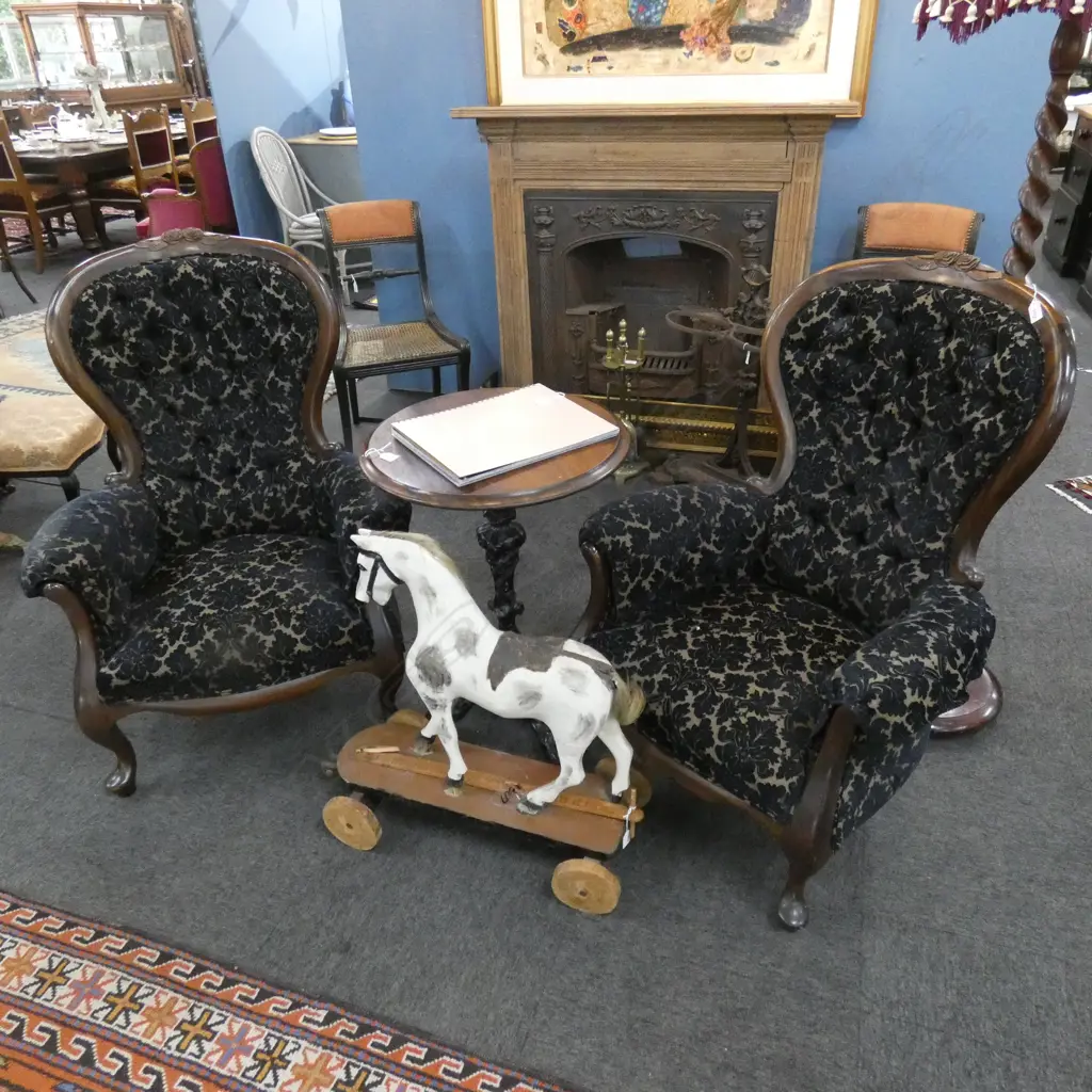 PAIR OF MAHOGANY VICTORIAN STYLE GRANDFATHER CHAIRS Image 1++
