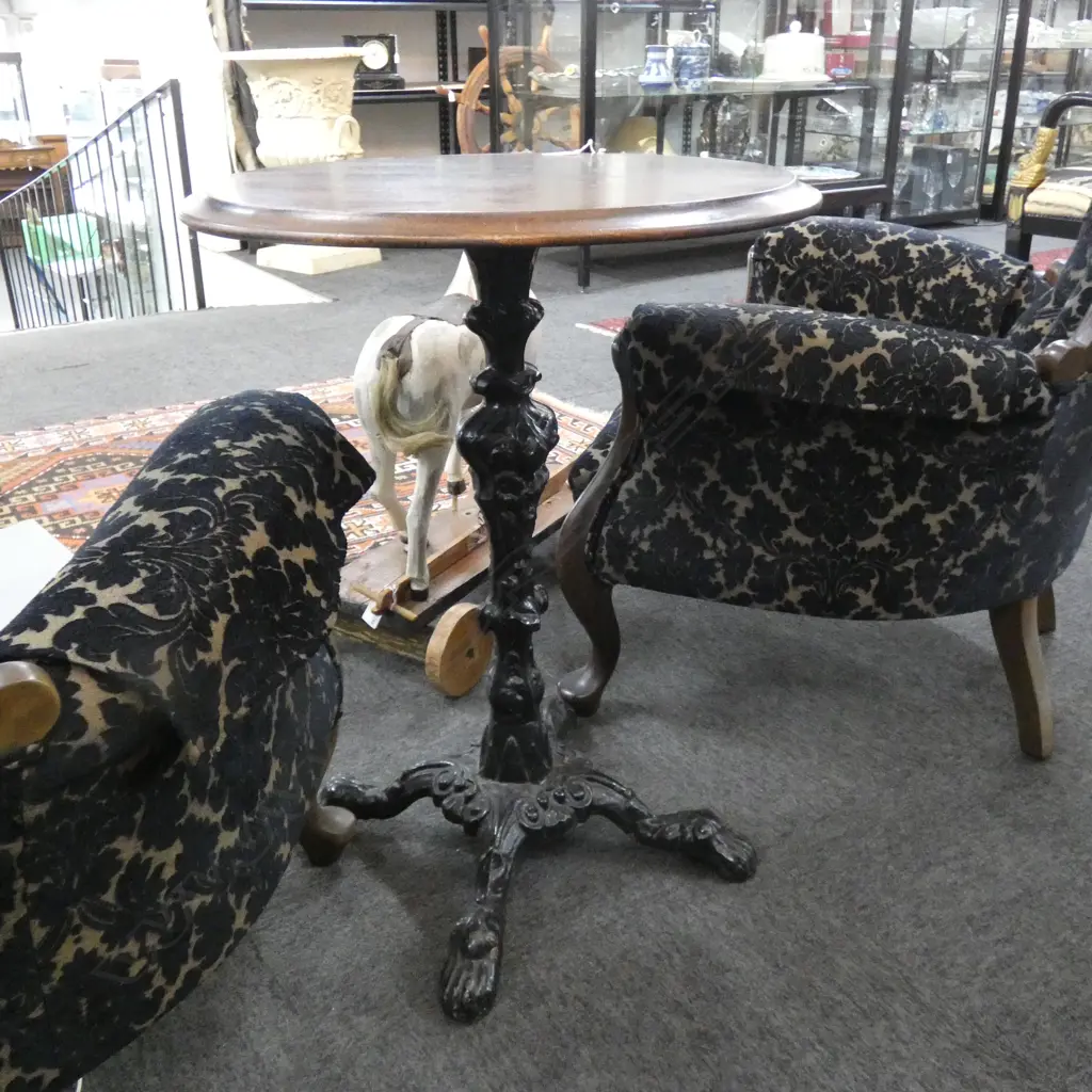 SM MAHOGANY TABLE WITH CAST IRON PEDESTAL BASE DIA 530 H 700MM Image 1++