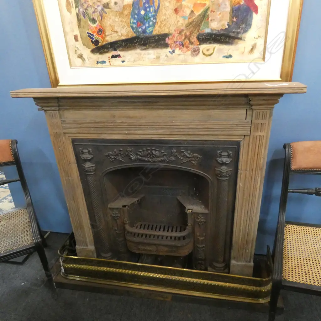 GEORGIAN WOOD FIRE MANTLE W CAST IRON FIRE SURROUNDS & GRATE ETC. 1280 X 1280MM. Image 1++