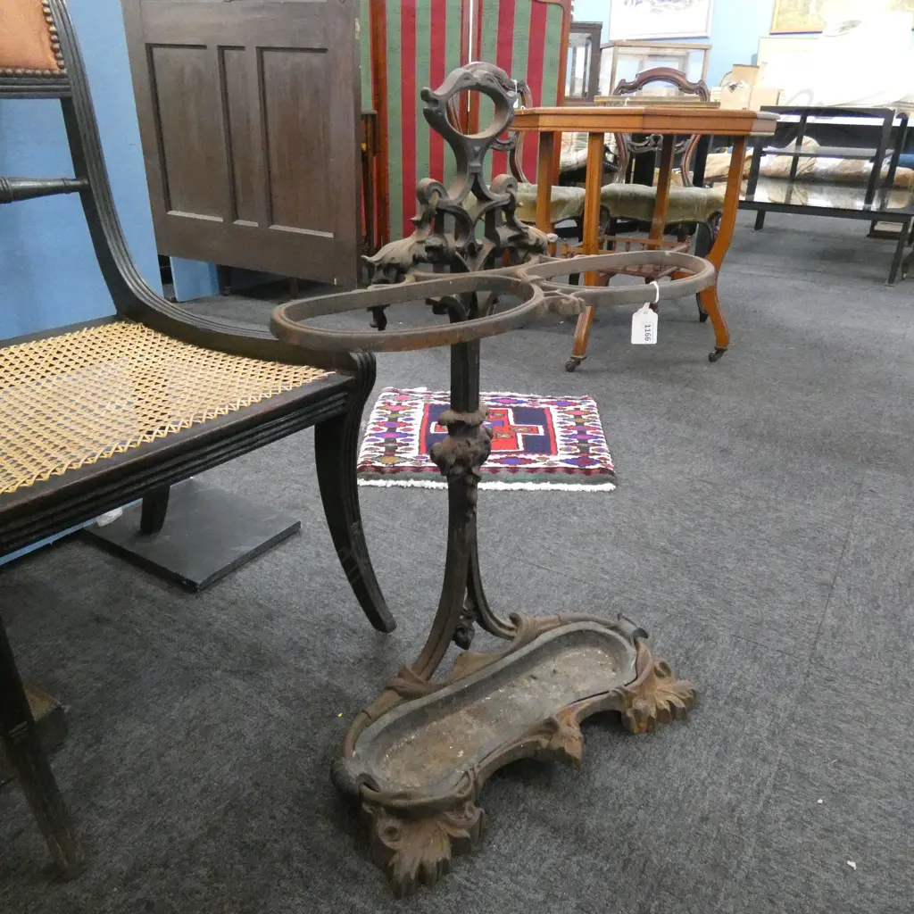 ANTIQUE COALBROOKDALE CAST IRON UMBRELLA & WALKING STICK STAND W DRIP TRAY H. 750 W 510MM Image 1++