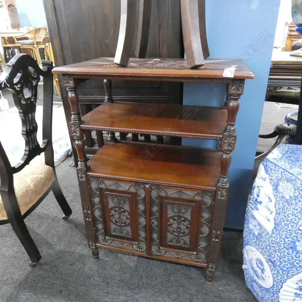 COLONIAL KAURI CHIP CARVED WHATNOT CABINET Image 1++