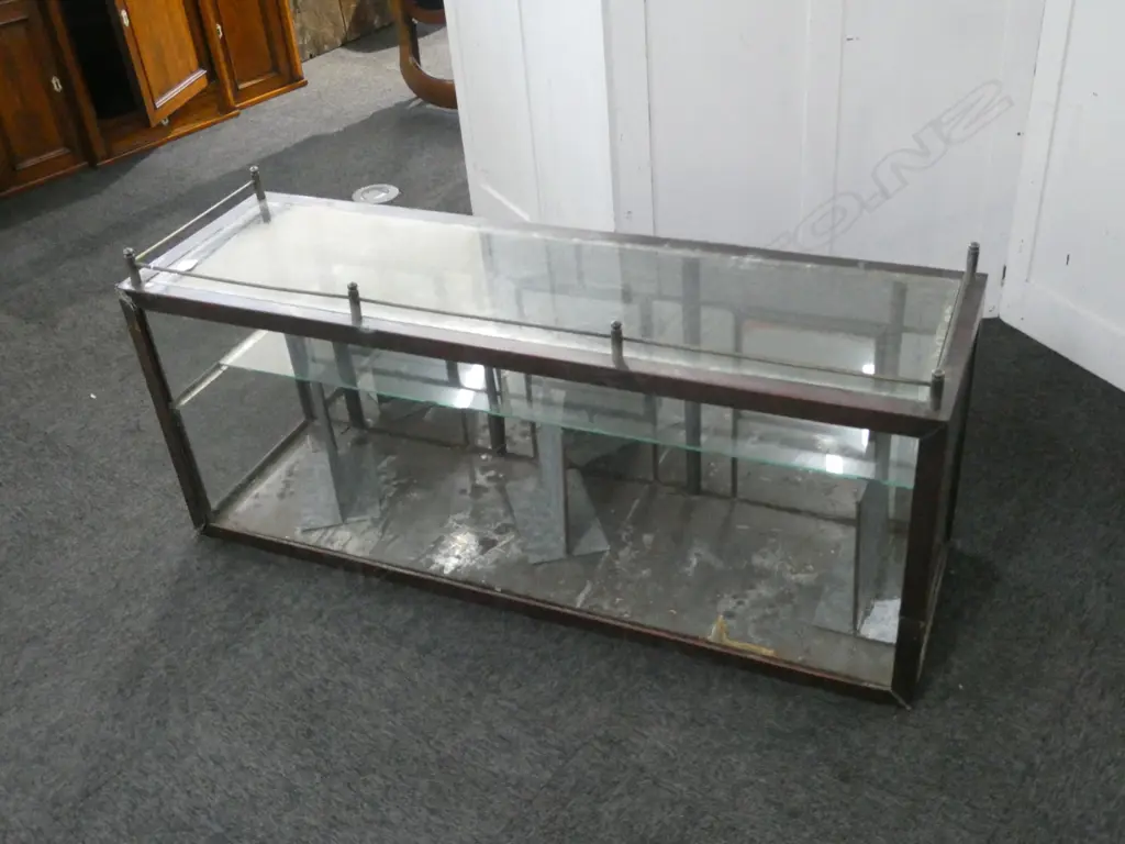ANTIQUE COPPER FRAMED DISPLAY CASE. MIRRORED INTERIOR       H547 W1217 D406mm Image 1++
