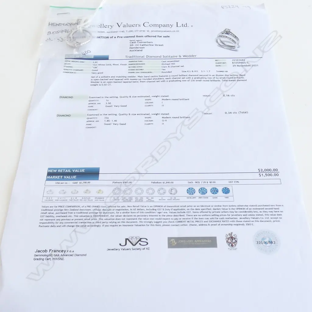 10CT WG RING SET, 1 X 16PT DIAM, 23 X 1.4PT DIAM, 3.83G Image 1++