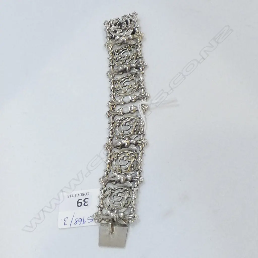 WIDE SILVER? BRACELET w. CHERUBS l 155 mm Image 1++