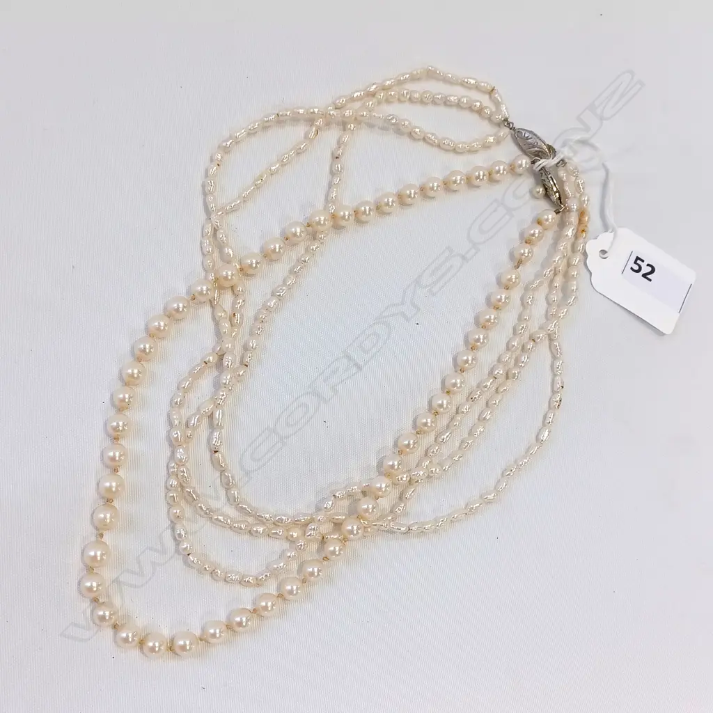 STRING OF FRESH WATER PEARLS + STRING OF CULTURED PEARLS WITH SILVER CLASP L 400 MM Image 1++