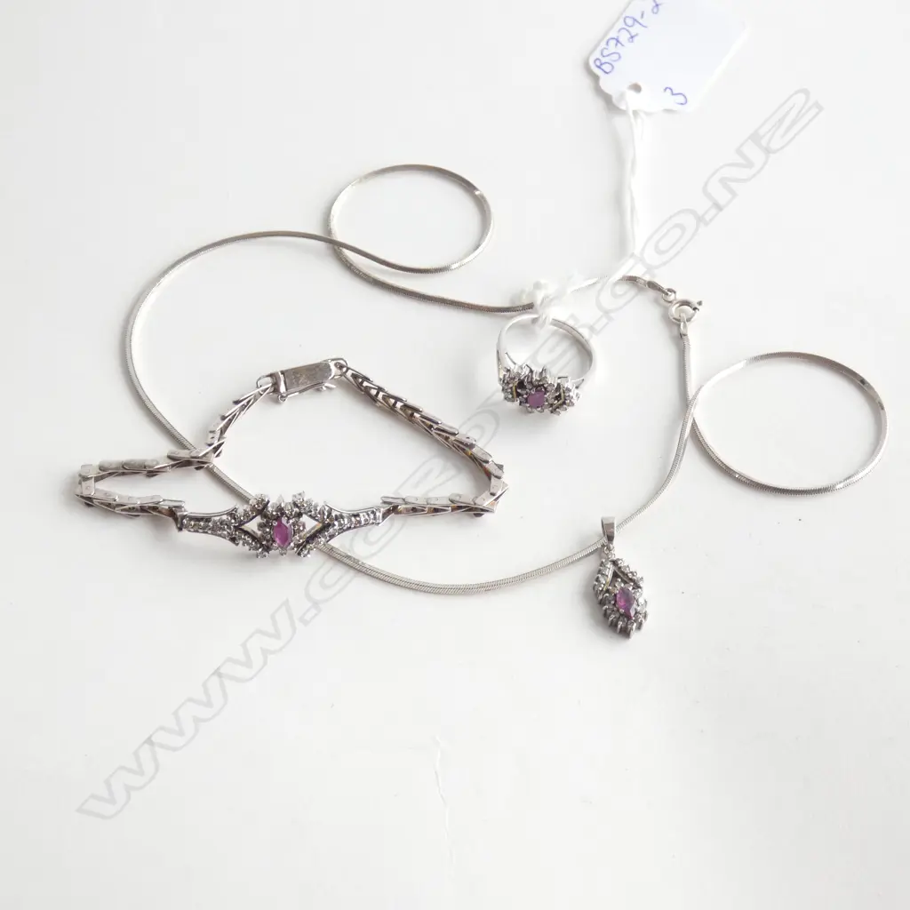 RUBY & DIAMOND BRACELET/RING/ PENDANT ON SILVER CHAIN Image 1++