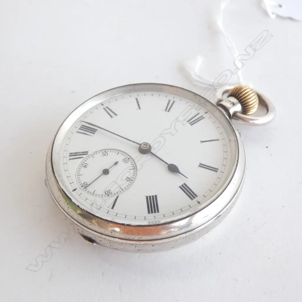 STG SILVER ENGLISH POCKET WATCH HM 1908. JEWELLED TO CENTRE W CAP JEWELS ON ESCAPEMENT PIVOTS. WORKING  Image 1++