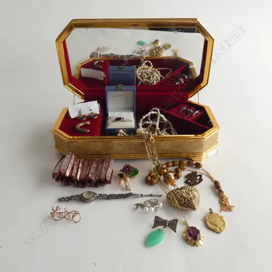 JEWELLERY BOX + CONTENTS, 270mm W. SOME 925 AF